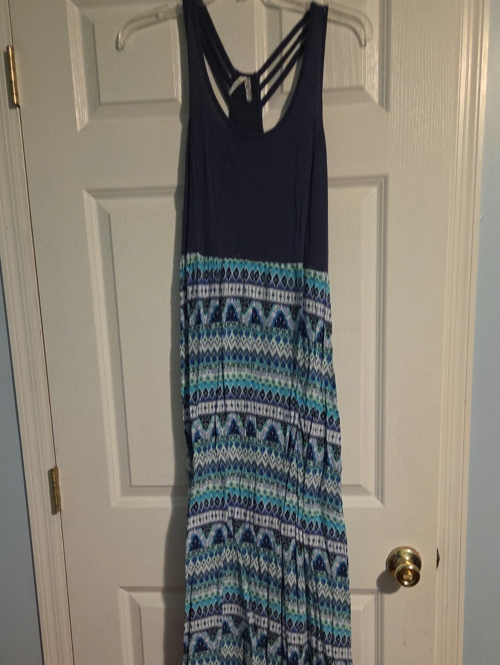 Mudd Navy & Teal Patterned Maxi Dress with Strappy Back
